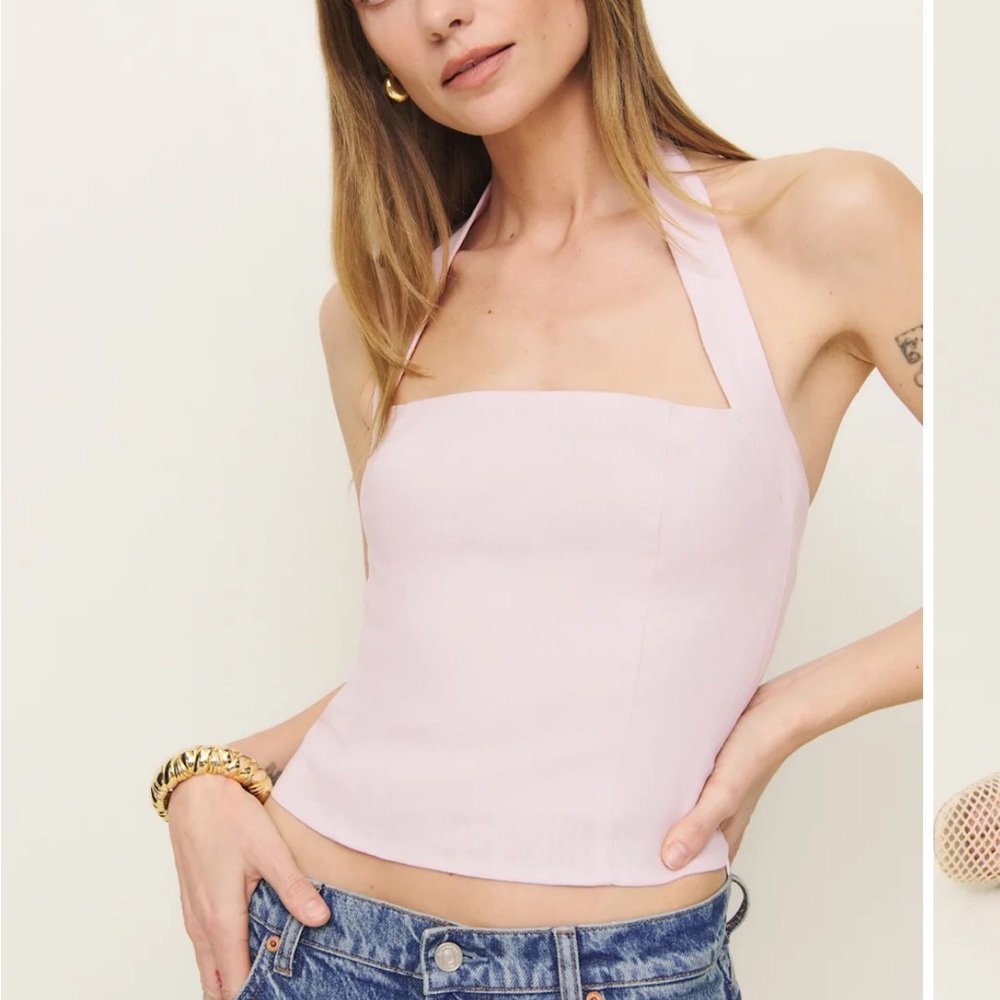 Reformation Malika Linen Halter Top - Cherry Blossom